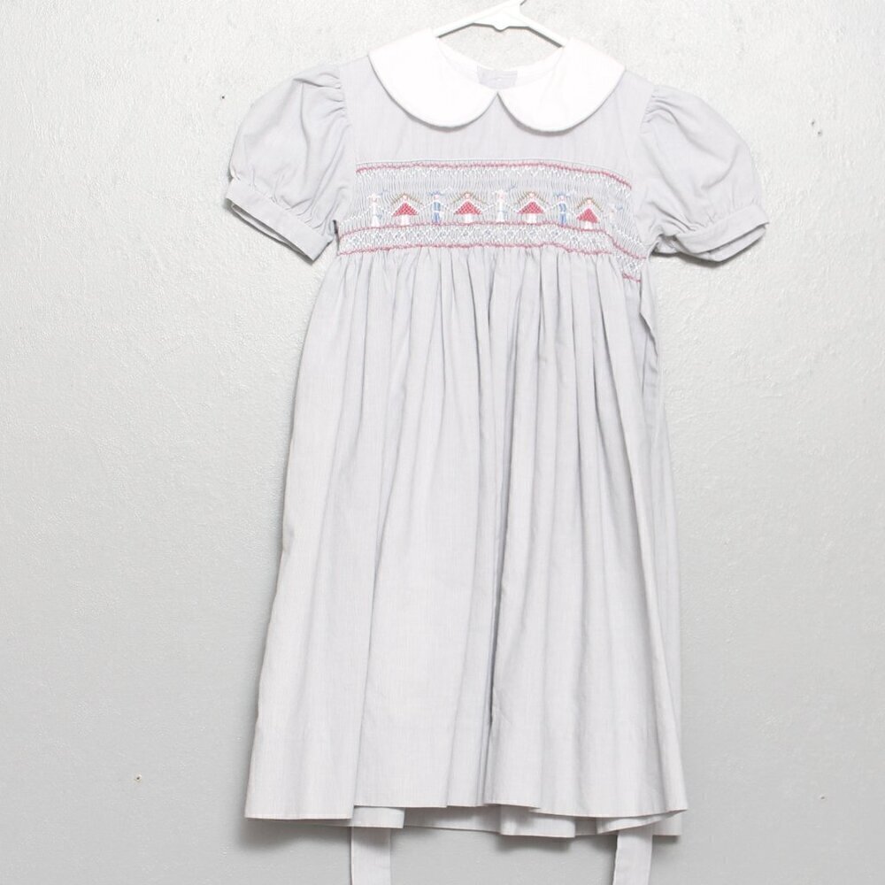 Vintage smocked blue embroidered boy girl pattern dress